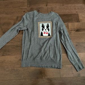 Gray new without tags sweater with bull dog picture on front.